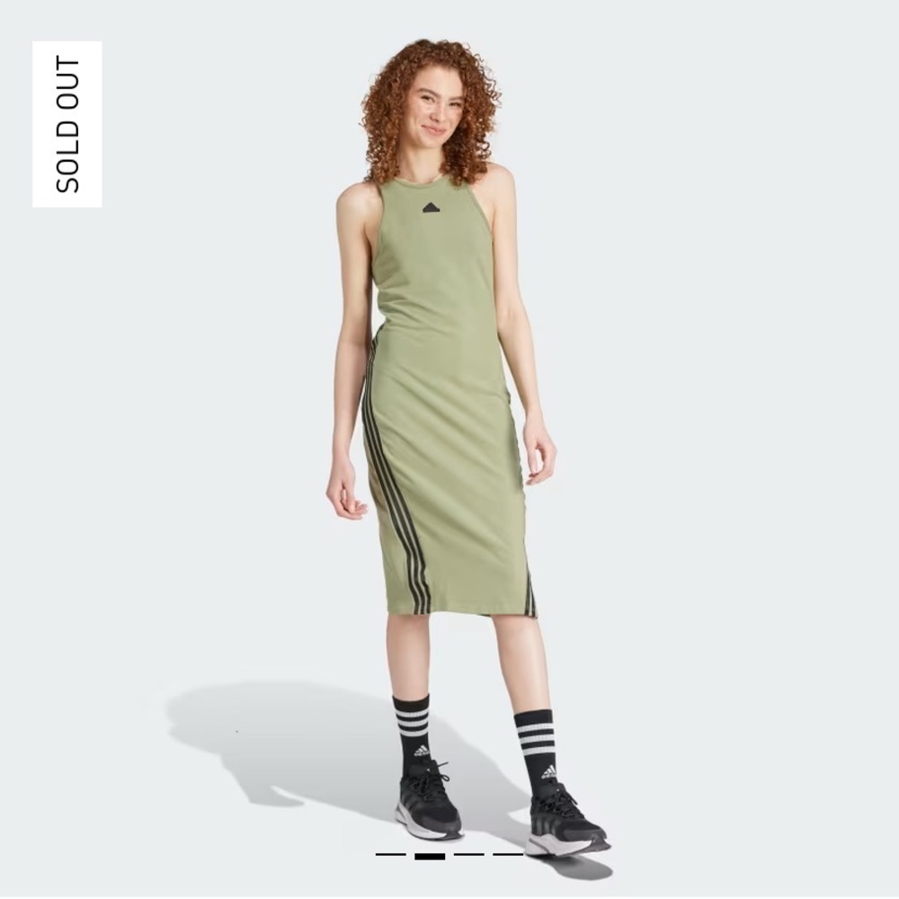 Adidas NWT Future Icon Green Black 3 Stripe Athletic Midi Dress size Large